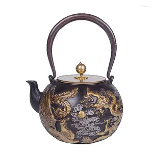 Teaware Sets Handmade Cast Iron Pot Dragon Phoenix Play Beads Household Kettle Teapot Tea Set Retro Style