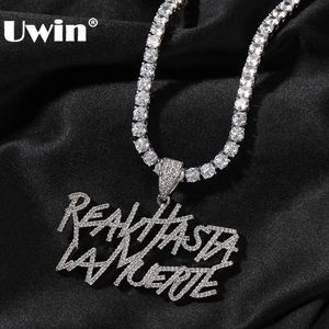 UWIN Cursive Font Real Hasta La Muerte Letters Pendant Necklaces For Men Iced Out Cubic Zircon Charms Fashion Jewelry for Gift 240407