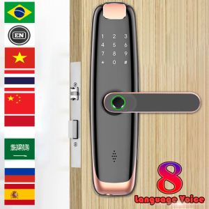Lås WiFi Electronic Door Lock med Tuya -appen Remotely / Biometric FingerPrint / Smart Card / Password / Key Unlock