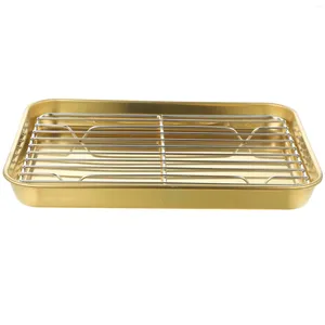 Take Out Containers Stainless Steel Drain Pan Kitchen Tools Snack Serving Dish Grilled Food Plate Square Desktop Decor Fried Accessory