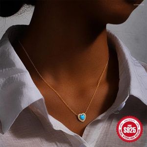 Correntes 925 Sterling Silver Zircon Turquoise Love Pingente Colar 40 Cadeia de 5 cm para mulheres Jóias de festa de noivado de casamento