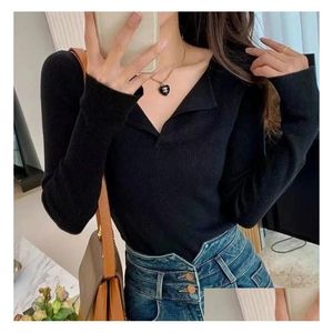 Women Swery Sweter Designer Knitwear Underklay Fashion cienki dzianinowy zwykły stały kolor Kobiety T Shirt Długie rękawie Dostawa DH1HB