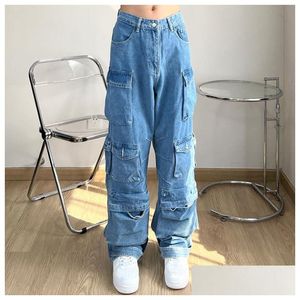 Herren Jeans Y2K Kleidung Cargo Hosen Männer Mti-Pocket Lose hochwertiger Hip Hop Streetwear Baggy Harajuku Vintage Weitbein Drop Lieferung Dhudo