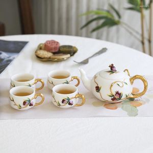 Чайные наборы Sheep Fat Jade Muse Muve Set Tea Set Home Подарок для дома маленький чайный чайный чашка для граната цветочные руку нарисованные ремесла подарить подарки