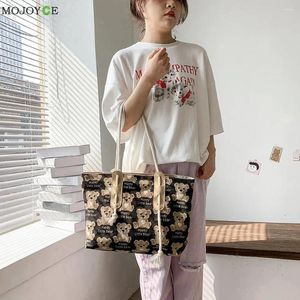 Bag Frauen Leinwand Handtaschen niedliche Cartoon -Bären -Umhängetaschen Mode Studentin große Kapazität Casual Travel Shopping Totes