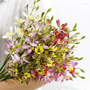 Dekorative Blumen 2 giegelte Mini Orchidee Dendrobium El Hochzeit Wohnzimmer Haus Einrichtung künstlicher Blumendekoration