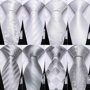 Neckband Dibangu Designer White Grey Sliver Mens Ties Hanky ​​Cufflinks Set Silk Neck Ties For Men Wedding Party Business Mens Tie 240407