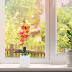 Dekorativa blommor Artificial Potted Orchid Desktop False Faux Fake Simulation Phalaenopsis