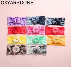20pc lot 2020 New Tie Dye Prints Round Knot Nylon Baby Headwraps Tie Dye Rainbow Color Girls Donuts Turban Bun Headband Headwear206823554