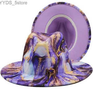 Wide Bim Hats Bucket Modes Patchwork Womens Fedora Hut gedrucktes Design Trilby Jazz Formal Street Kleid Sombreros de Mujer YQ240407