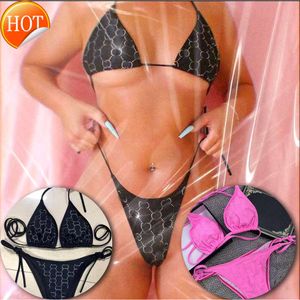 Günstiger Großhandel Designer sexy Bikini Sets 2024 Neue Mode Luxus Diamond Letters Crystal Badeanzüge Frauen BH Urlaubsbadanzug Beachwege Geschenk