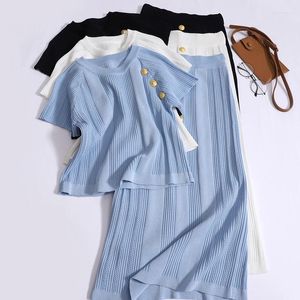 Vestidos de trabalho Mulheres elegantes deslocam roupas de vestuário Sollover de tricô macio de tricô macio cintura alta saia longa 2pcs Lady Casual Roupas