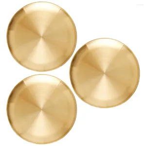 Plates 3 Pcs Plate Round Gold Dinner Camping Stainless Steel Healthy Beef Dish