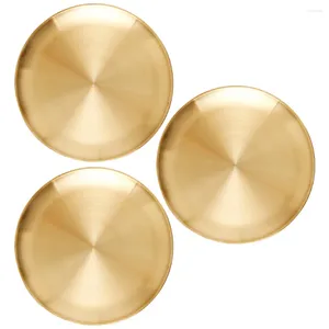 Placas 3 PCs Plate Round Gold Dinner Camping Camping Stainless Aço saudável prato de carne saudável