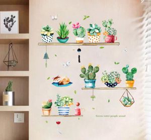 Simuleringslagring hyllor vägg klistermärken grön krukväxter kaktus vägg mural affisch konst hem dekoration vardagsrum selfadhesiv6597059