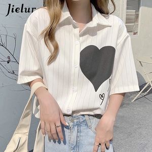 Camisas de etiqueta de amor colarinho feminino colar mulheres brancas Bloups Moda coreana Loose Midi Woman S5XL Tamanho Summer 240407