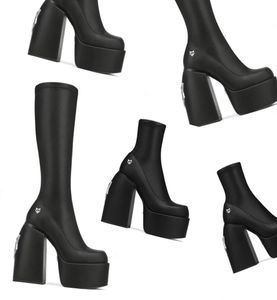 Designerstiefel nackte Wolfe -Stiefel hohe Gewürz schwarze Stretchnarbe Secret Black Jailbreaker Jennies Sassy Women Leder Slip auf FO8761939