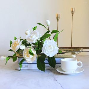 Dekorative Blumen einzelne künstliche Blume Tee Rose Seiden Gardenia gefälschte Tisch Wohnzimmer Home Hochzeitsfeier Bouquet Requisiten