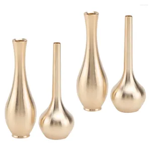 Vases 4 Pcs Small Vase Nice Metal Desktop Adornment Minimalist Display Home Birthday Gift Pure Copper Wedding Decorations Tables Gold