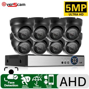 Sistema AHD CCTV Sistema de segurança da câmera Kit 5MP 8CH DVR Kit Indoor Detecção de face de face Dome Analógico Sistema de vigilância de vídeo de cães