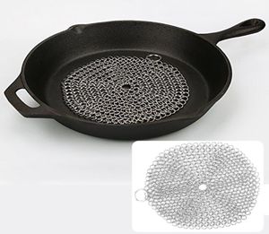 Cast Iron Cleaner 304 rostfritt stålkedjedmail skrubber för gjutjärn Pan Preseonged pannor holländska ugnar våffla järnskrapa5611397