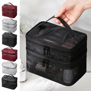 Storage Bags Women Cosmetic Bag For Makeup Organizer Portable Travel Suitcases Organizers Transparent Mesh Toiletries