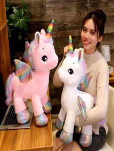 40cm 80cm Great Unicorn Plush Toy Fantastic Rainbow Glowing Wings Byled Unicornio Doll para Girl Unique Horn Colorful Feet 220309085299