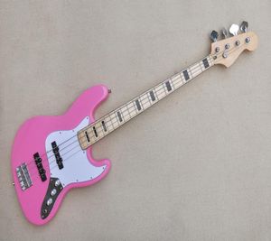 Factory Custom Pink 4 strings Electric Bass GuitarChrome hardwaresWhite PickguardMaple FingerboardOffer Customized2477872