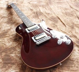Paul Reed Crimson Dark Red Flame Maple Top Electric Guitar White Birds Inlay Zebra PickupsラップアラウンドテールピースChrome Hardwa648834