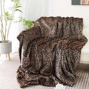Filtar faux päls kast filt lyx fluffig leopard för hemma soffa soffa fuzzy plysch djurrock färg kastar dekoration