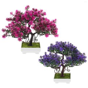 Decorative Flowers 2pcs Artificial Plants Bonsai Tree In Pots Trees Realistic Pine Decor
