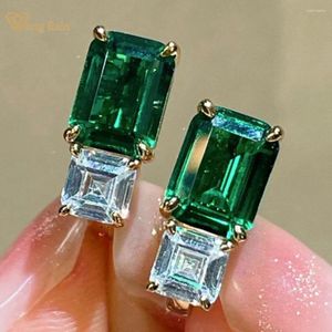 Stud Earrings Wong Rain 18K Gold Plated 925 Sterling Silver Emerald High Carbon Diamond Gemstone Ear Studs Fine Jewelry Wholesale