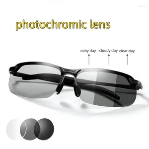 サングラスポックロミックメンズファッションサングラスガラスの男性の変化の色眼鏡デイナイトビジョンドライバーのアイウェアUV400