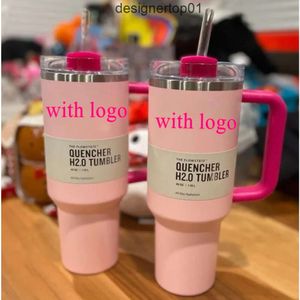 Стэнлелис розовый фламинго 40 унций гаситель H20 Coffee Cups Cups Cumbs Outdoor Camping Travel Car Cup Tumblers Cups с силиконовой ручкой День Святого Валентина 6 LW8