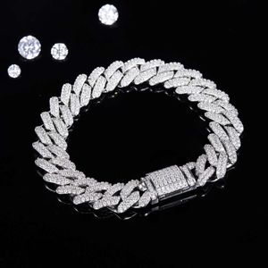 925 Sterling Silver Jewelry Luxury Design Moissanite Tennis Chain Armband 14mm D Color VVS1 Cuban