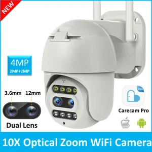 Câmeras 2022 Nova chegada 10x Zoom Carecam Pro Dual Lens Night Vision Outdoor Wireless Segurança Wi -Fi CCTV PTZ Câmera IP