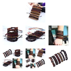 Bracelets de charme corda Teave Trea Braided Leather Bracelet estilo vintage DIY Conjunto de combinação DIY MEN MENS DROW DRIVE OTBMH