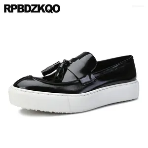 Casual Shoes Black Plus Size 11 Patent Leather Creepers Designer Men High Quality Loafers Tassel Fashion Elevator Real Platform