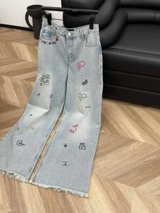 2024 kvinnors jeans lyx vår sommar ny hög midja tofs jeans kvinna elegant retro stil rak ben casual denim fashio