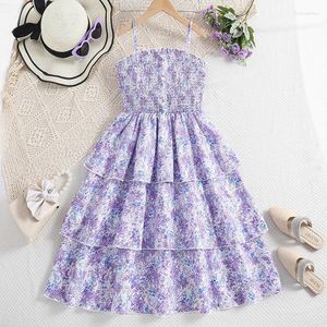 Girl Dresses Summer Girls Dress Long Style Full Print Flowers Suspender Princess For 6-12 Years Kids Fashion Beach Cake Skirt