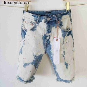 Summer Men Purple Jeans Shorts Cropped Denim Short Pants Loose Trousers for Mens Distressed Straight PURPLE Brand Casual Knee Length Pants 2024 25