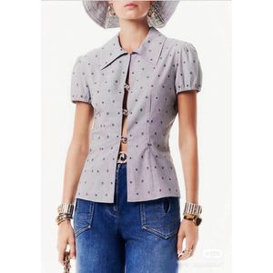 Runway Designer 2024 Kvinnors eleganta ihåliga skjortor avvisar krage kortärmad lady blue casual knapp up design skjortor