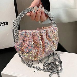 Totes paljetter veckade koppling handväska bling kvinnor diamant topphandtag bröllop festväska crossbody axel damer tygväskor plånbok