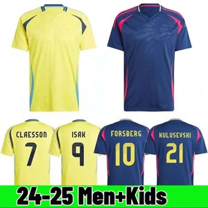 Sverige 2024 Euro Cup Soccer Jersey Isak Ibrahimovic 2025 Swedish National Team 24 25 Football Shirt Kids Kit Set Home Gul Away Navy Blue Men's Uniform Larsson