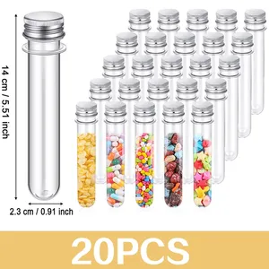 20pcs 40ml Tubos de teste transparentes com tampas 140 x 23mm de armazenamento plástico para plantas gumbls Especiarias Experimentos científicos de doces