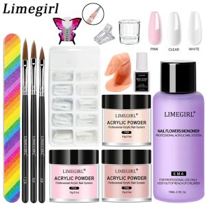 Kit nagel akrylpulver nagelborrmaskin set vit klar rosa nagel konst design naglar konst dekoration förlängnings manikyr verktyg