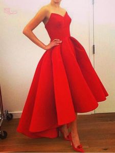 Sexy High Low Prom Dresses Cheap Sweetheart Draped In Stock Red Short Front Long Back Formal Party Dresses Evening Wear in stock1145352