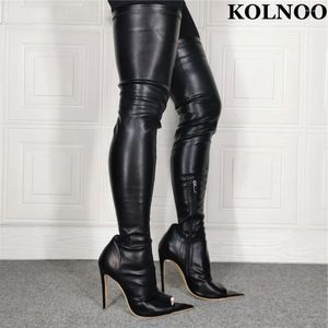 Stivali kolnoo tutte abbinano donne fatte a mano alto sul ginocchio peep-toe sexy pole-dance-high-high-high fashion shoes
