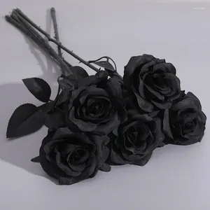 Decorative Flowers 10 Pcs Simulation Pure Black Rose Gothic Style Dark Series Fake Plants Home Accessories