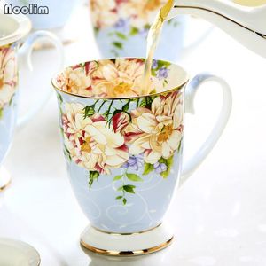 NOOLIM 300 ml Bone China Ceramic Coffee Mug Cafe Floral målning Present Creative Tea Cup Vintage Ceremony Drinkware 240407